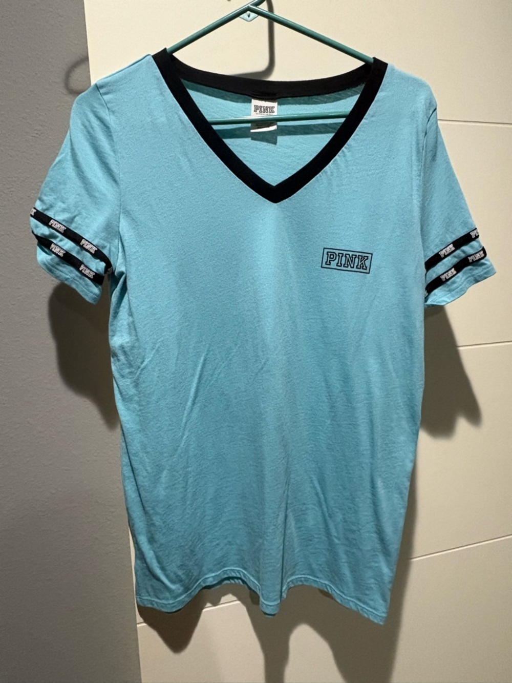 Victorias Secret PINK Turquoise Blue Black Shirt Top Large